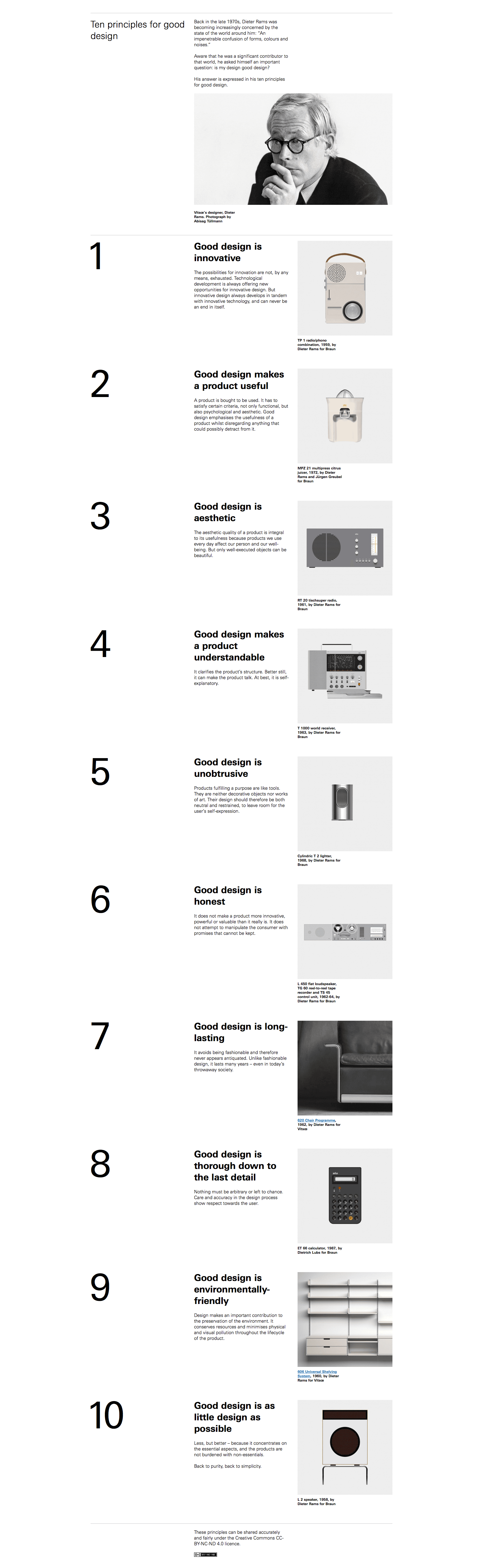 Dieter Rams — Ten principles for good design, illustrated with Braun products