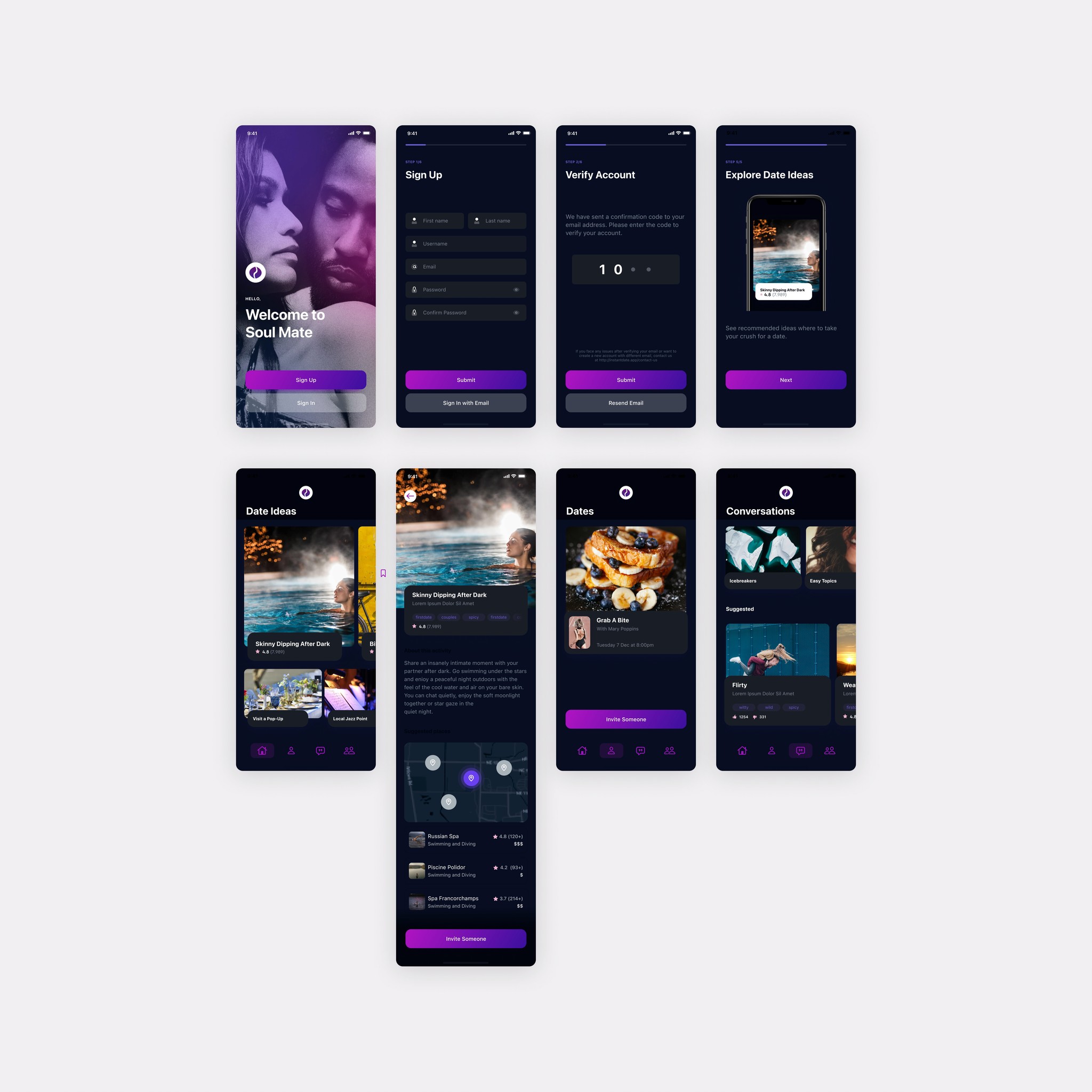 Soul Mate dating app — collage of screens
