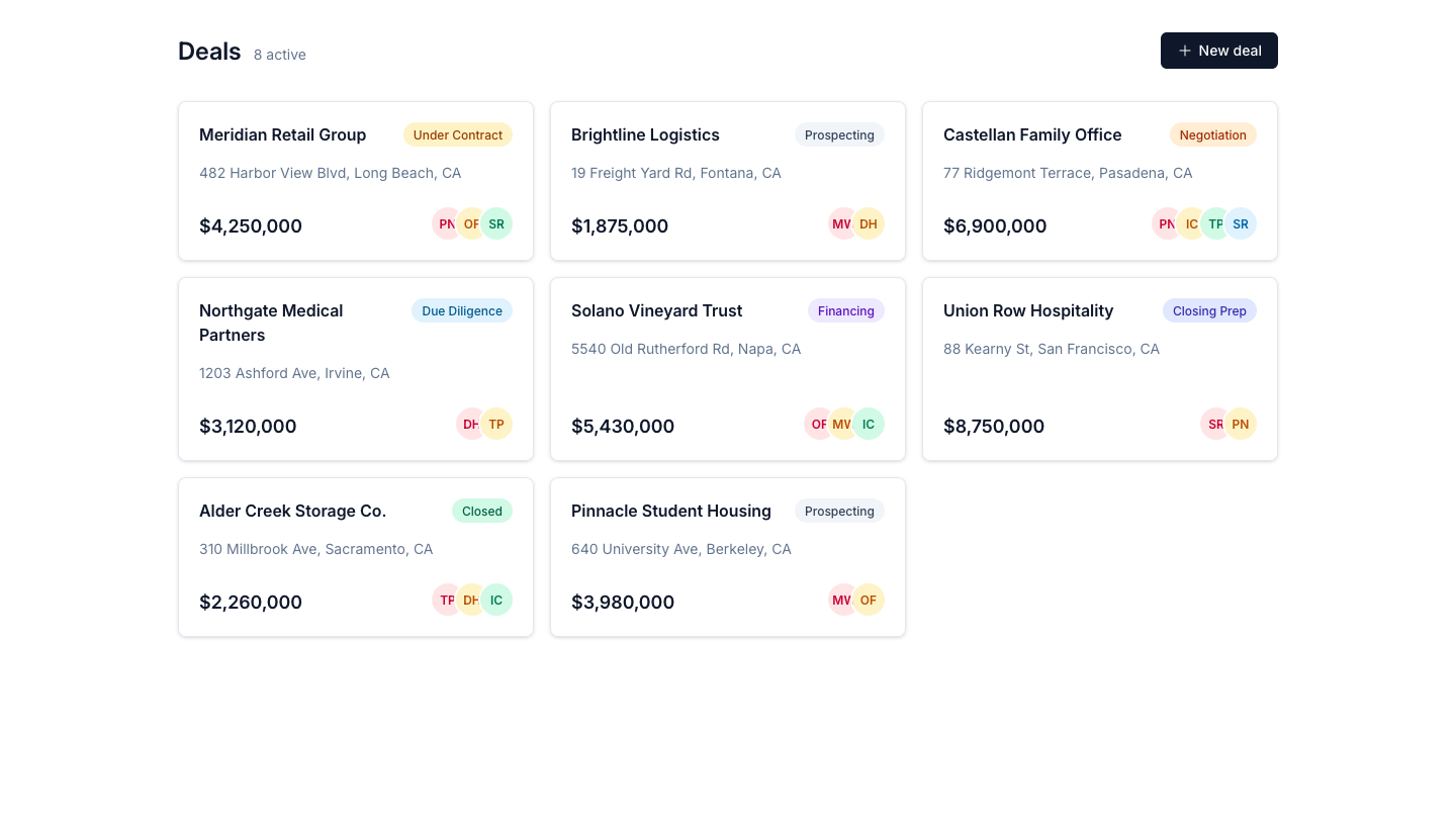The same brief without a design system: pastel status pills, coloured avatar circles, no app shell.