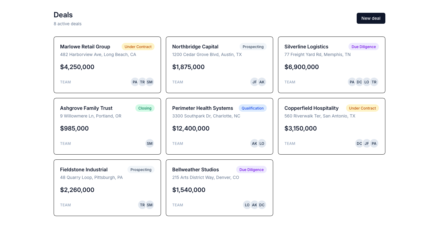The same brief again without a design system: different pill colours, grey avatars, a TEAM label, a different button shape.
