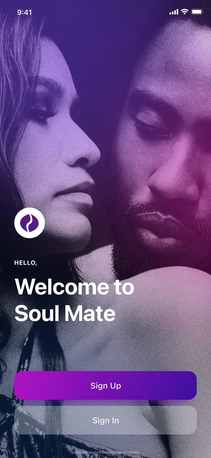 Soul Mate dating app — welcome screen