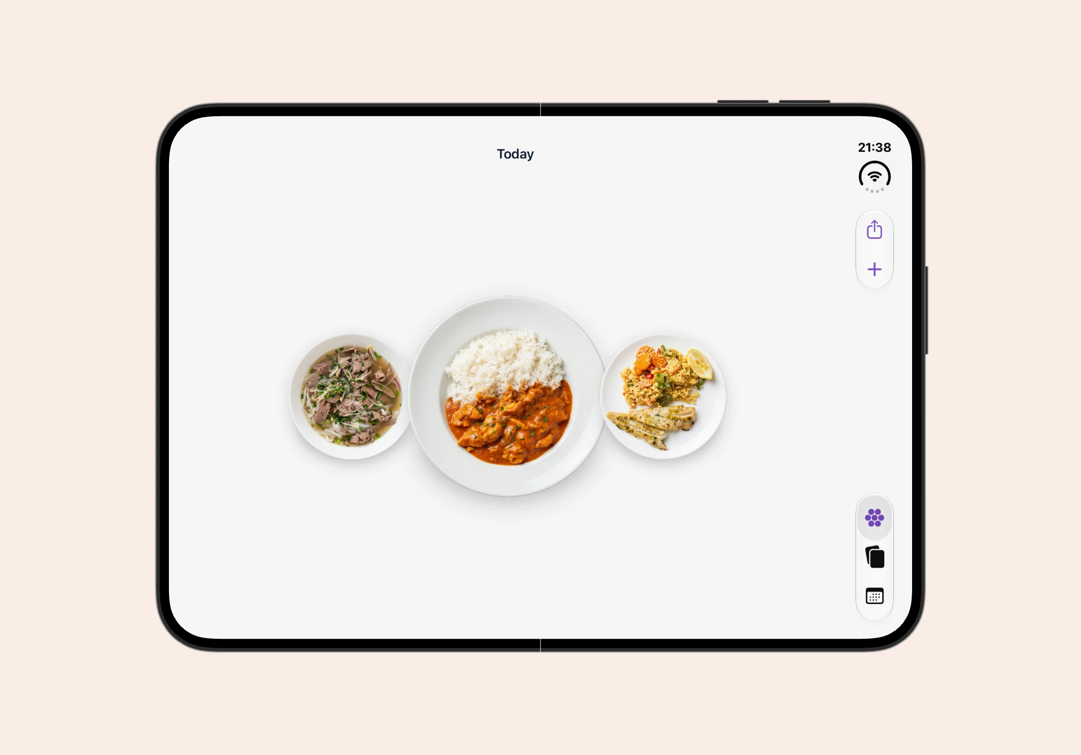 Boocheck’s honeycomb food diary on the unfolded iPhone Duo