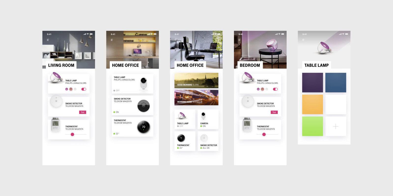 T-Mobile Smart Home concepts — rooms, scenes, devices and lighting colours
